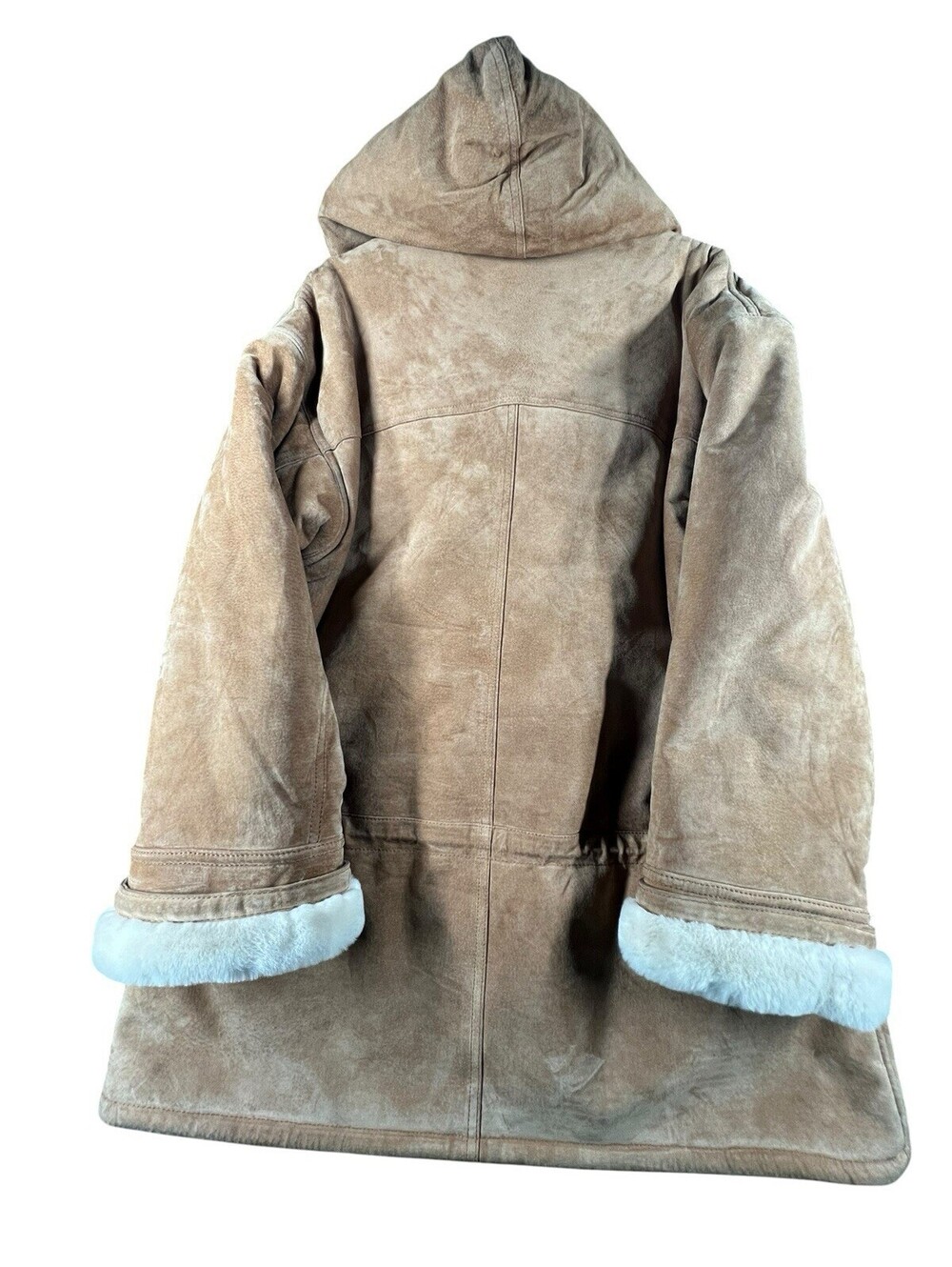 Gallery Genuine Leather Shearling Hooded Toggle Coat Tan Women’s M Quiet Luxury - Picture 3 of 8